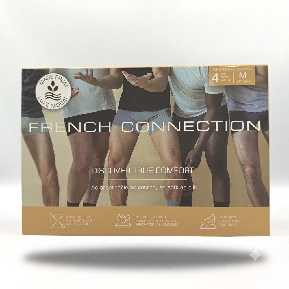 French Connection Boxer Briefs Mens Medium Black 4 Pack Luxe Modal 5" Inseam NEW